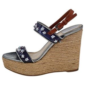 Dior Blue/Brown PVC And Leather Flower Platform Espadrille Sandals
Size 40 (10)